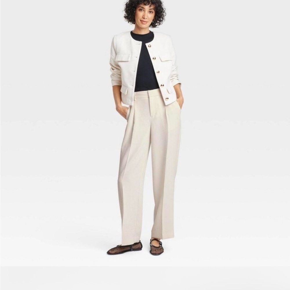 A New Day Beige Faux Leather Pleated Barrel Leg Panta